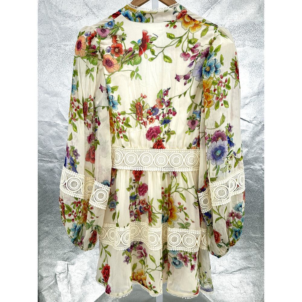 Avec Les Filles Floral Lace Trim Long Sleeve Boho Dress Size 4 - Picture 4 of 13